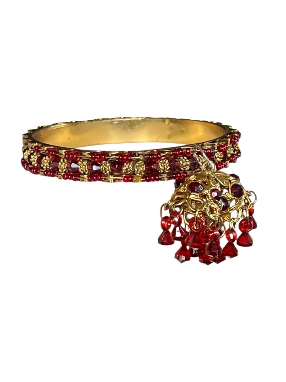 Vintage Ruby Red & Gold Beaded Bangle Bracelet Jhumka Bollywood Festive Ethnic